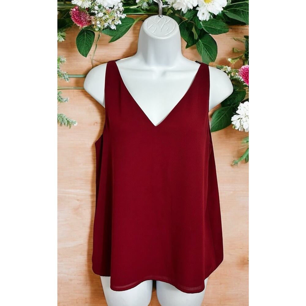 Express Burgundy Cami Blouse Sz XS V-Neck Loose Strappy Back Top Sleeveless